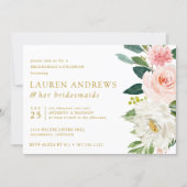 Modern Blush Chic Floral Gold Bridesmaid Luncheon Invitation (Front)