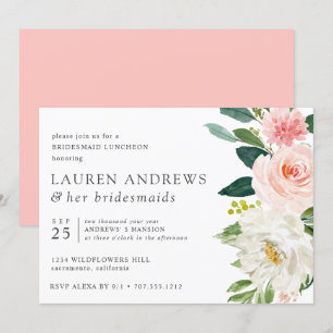 Modern Blush Chic Floral Pink Bridesmaid Luncheon Invitation