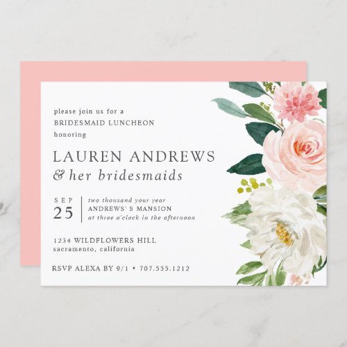 Modern Blush Chic Floral Pink Bridesmaid Luncheon Invitation