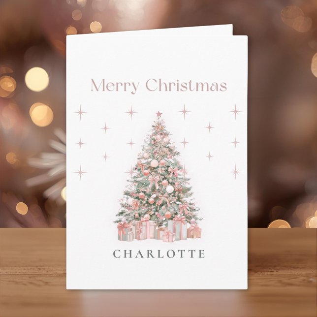 Modern Blush Christmas Tree – Personalized Holiday Card (Creator Uploaded)