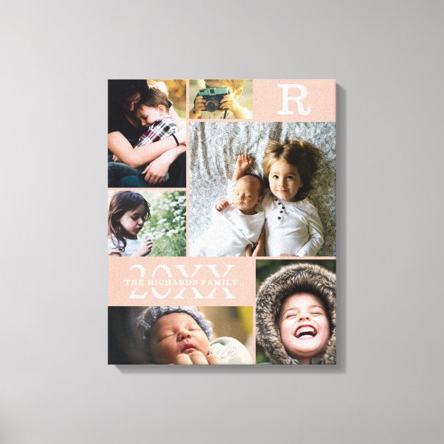 Modern Blush Color Block Family 6 Photo Collage Canvas Print (Front)