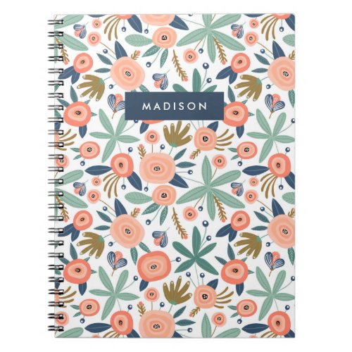 Modern Blush  Coral Mint Floral Pattern Notebook