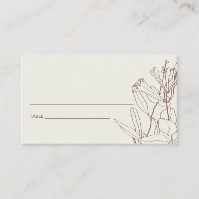 MODERN BLUSH CREAM LINE DRAWING FLORAL PLACE CARD (Front)