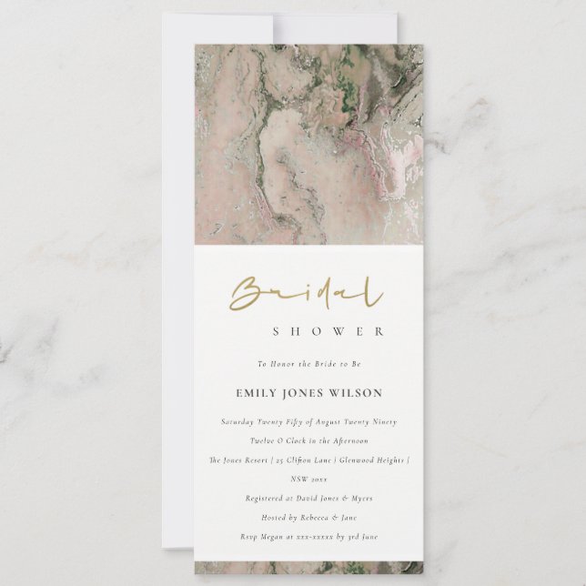 MODERN BLUSH DUSKY ROSE GOLD AGATE BRIDAL SHOWER INVITATION (Front)