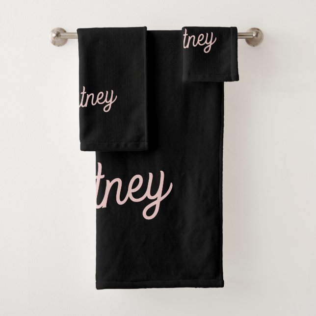 Modern Blush Dusty Pink Monogram and Name  Bath Towel Set (Insitu)