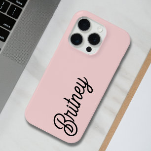 Modern Blush Dusty Pink Monogram and Name  iPhone 15 Pro Case