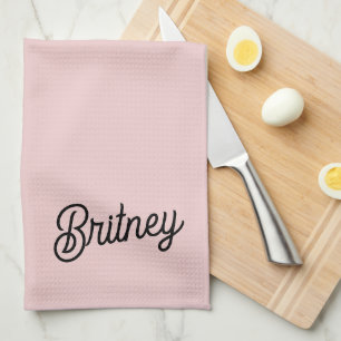 Modern Blush Dusty Pink Monogram and Name  Kitchen Towel