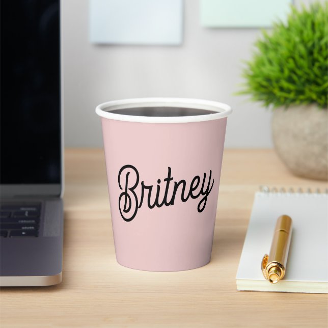 Modern Blush Dusty Pink Monogram and Name  Paper Cups (Insitu)