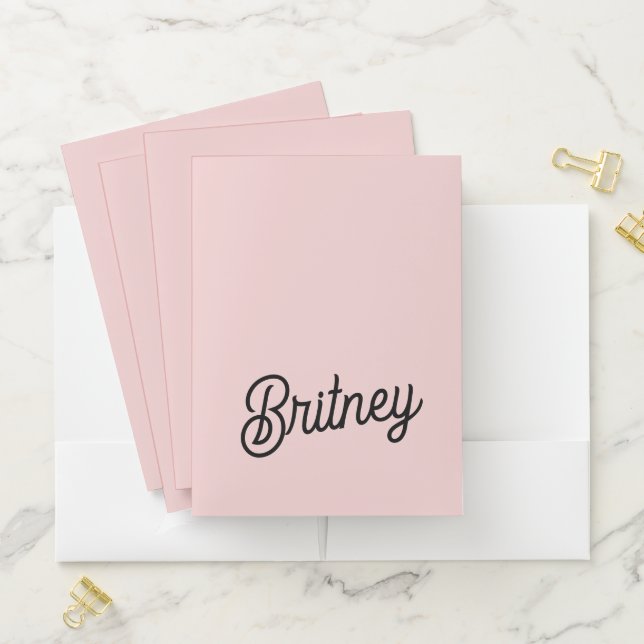 Modern Blush Dusty Pink Monogram and Name  Pocket Folder (In Situ)