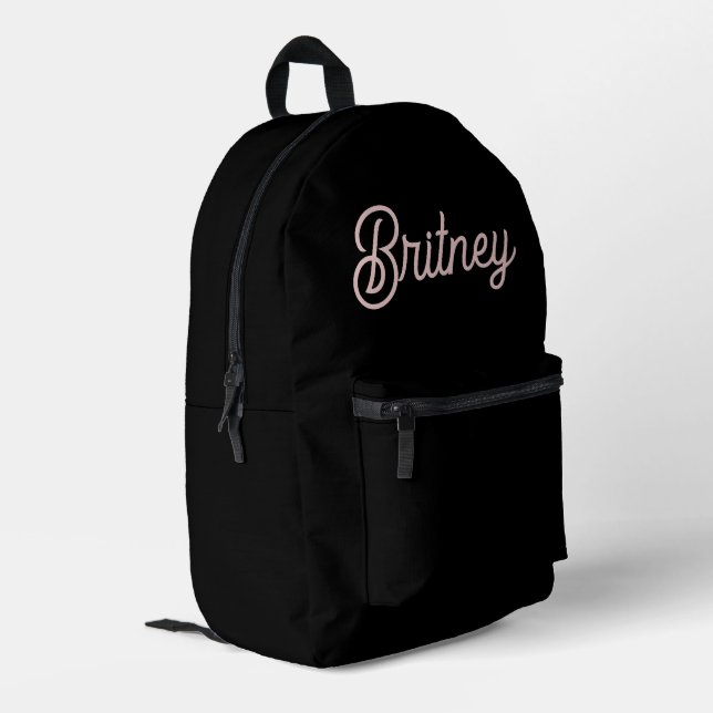 Modern Blush Dusty Pink Monogram and Name  Printed Backpack (Back Corner Left)