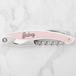 Modern Blush Dusty Pink Monogram and Name  Waiter's Corkscrew