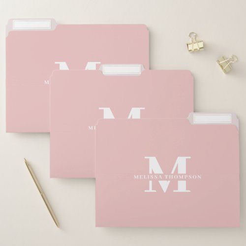 Modern Blush Dusty Pink Monogrammed Organization File Folder