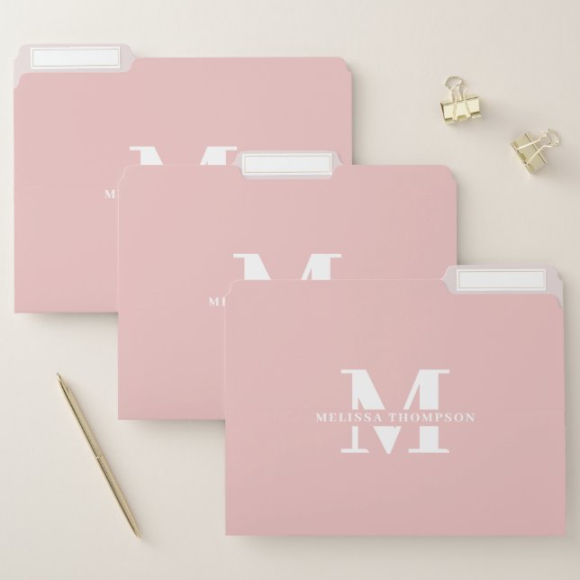 Modern Blush Dusty Pink Monogrammed Organization File Folder (Set)