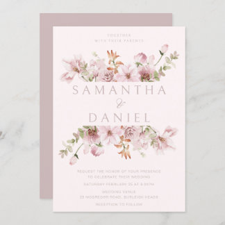 Modern Blush & Dusty Rose Floral Wedding Invitation