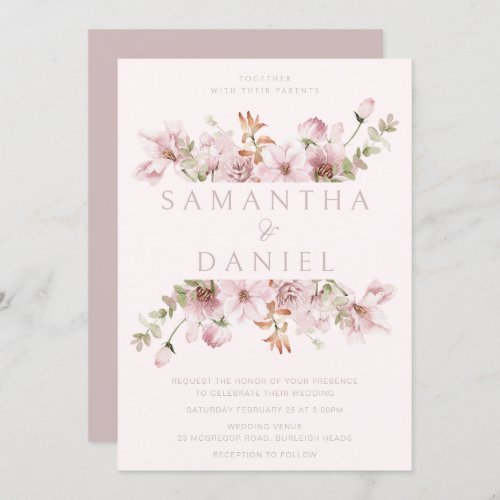 Modern Blush  Dusty Rose Floral Wedding Invitation