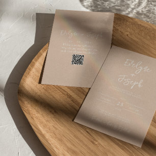 Modern Blush Elegant Boho QR Code Wedding Invitation