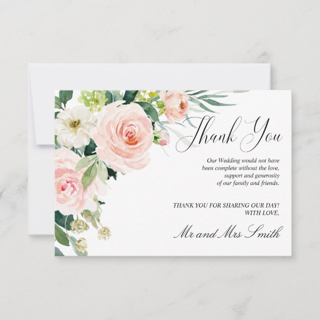 Modern Blush | Elegant Floral Wedding Thank you Card (Front)