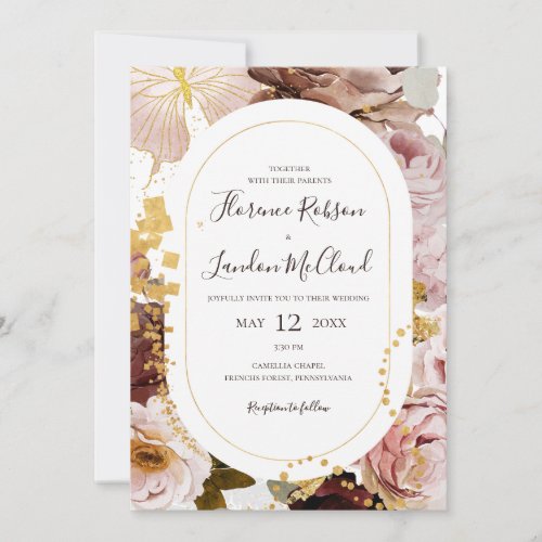 Modern Blush Floral  All In One Wedding Invitation