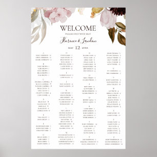 Modern Blush Floral Alphabetical Seating Chart