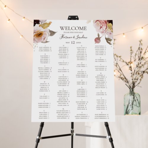 Modern Blush Floral  Alphabetical Seating Chart Foam Board