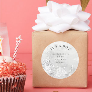 modern blush floral baby shower It's a Boy Classic Round Sticker