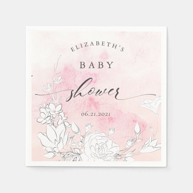 modern blush floral baby shower napkins (Front)