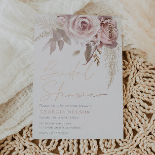 Modern Blush Floral Bridal Shower Real Rose Gold Foil Invitation
