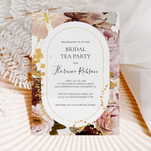 Modern Blush Floral  Bridal Tea Party Invitation