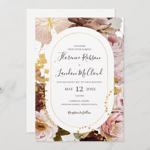 Modern Blush Floral  Casual Frame Wedding Invitation