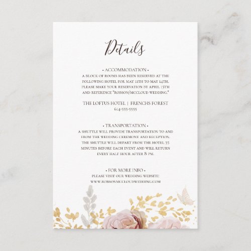 Modern Blush Floral  Details Enclosure Card