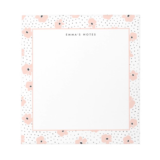 Modern Blush Floral Dots Pattern Personalized Notepad (Front)