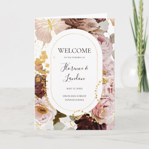 Modern Blush Floral  Folded Wedding Program