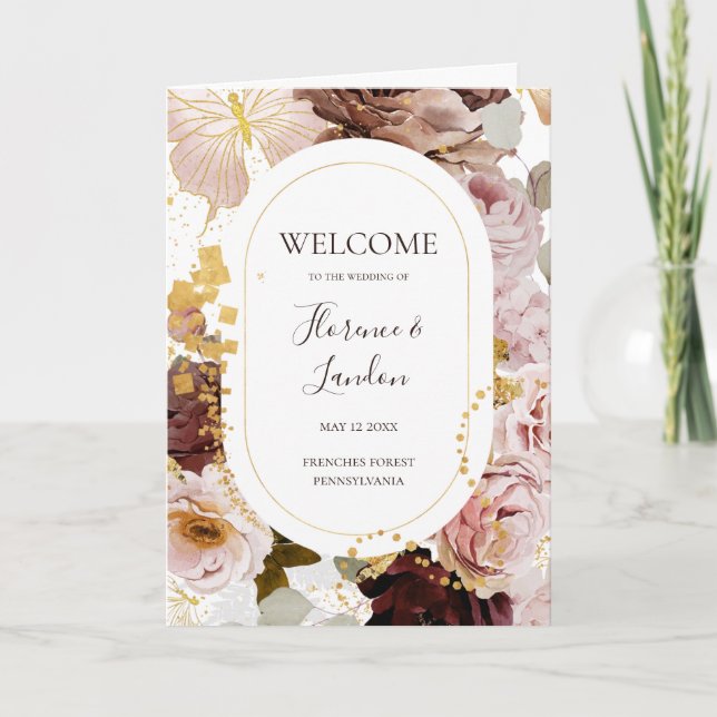 Modern Blush Floral | Folded Wedding Program (Front)