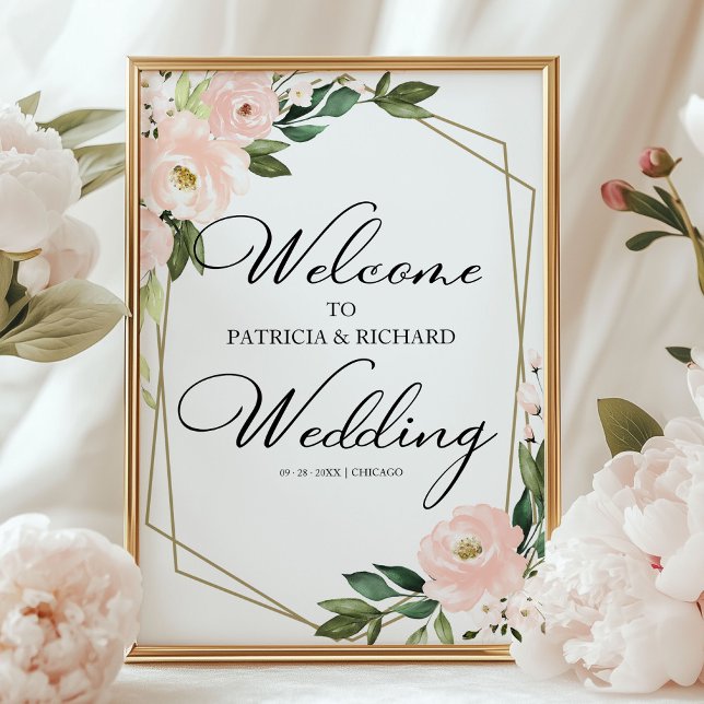 Modern Blush Floral Geometric Wedding Welcome Sign (Creator Uploaded)