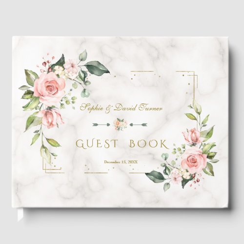 Modern Blush Floral Gold Glitter Marble Wedding