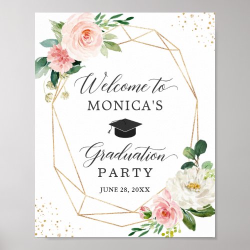 Modern Blush Floral Graduation Party Welcome Sign