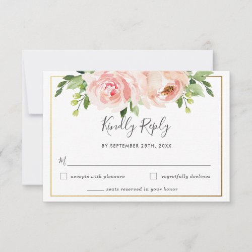 Modern Blush Floral Greenery Wedding RSVP Card