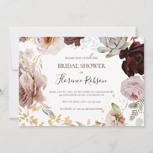 Modern Blush Floral  Horizontal Bridal Shower Invitation