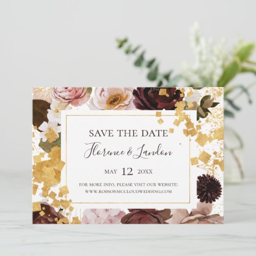 Modern Blush Floral  Horizontal Save the Date