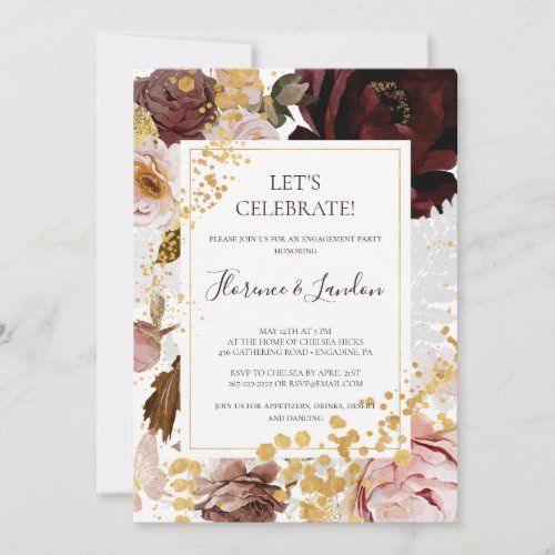 Modern Blush Floral  Lets Celebrate Invitation