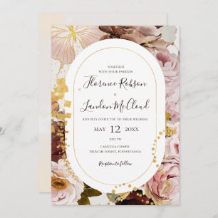 Modern Blush Floral Marble Frame Casual Wedding Invitation