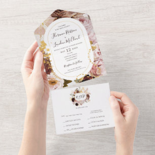 Modern Blush Floral Marble Frame Seal And Send All In One Invitation