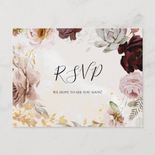 Modern Blush Floral  Marble Song Request RSVP Postcard