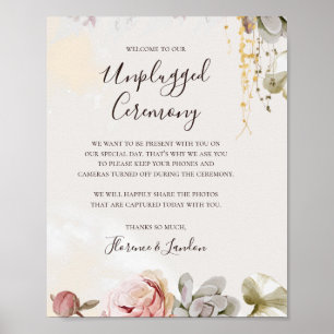 Modern Blush Floral   Marble Unplugged Ceremony Poster