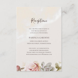 Modern Blush Floral Marble Wedding Reception Enclosure Card