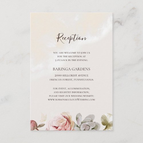 Modern Blush Floral  Marble Wedding Reception Enclosure Card