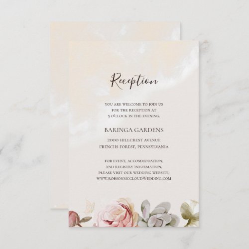 Modern Blush Floral  Marble Wedding Reception Enclosure Card