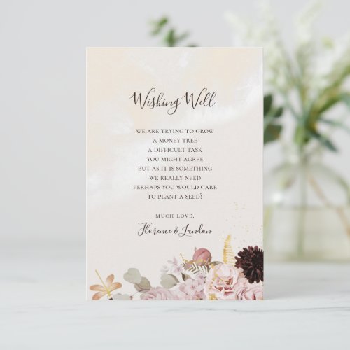 Modern Blush Floral  Marble Wedding Wishing Well Enclosure Card