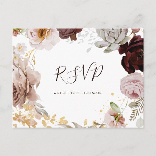 Modern Blush Floral  Menu Choice RSVP Postcard
