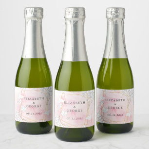 Modern Blush Floral Monogram Wedding Sparkling Wine Label